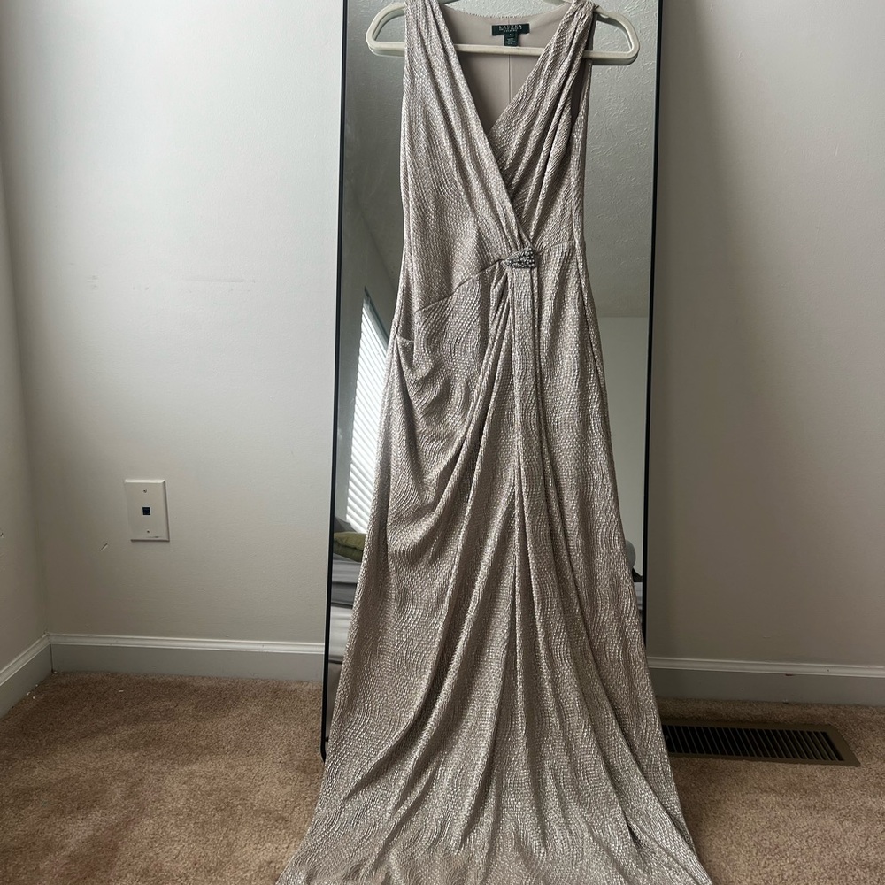 Lauren Ralph Lauren Gold Champagne Metallic Evening Gown